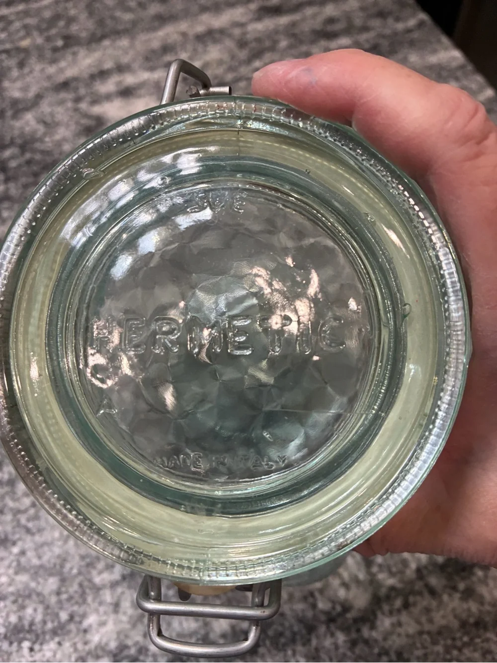 Vintage Amici Melani green glass hermetic canister jar